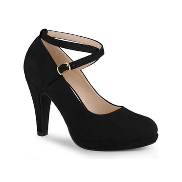 BLISSFUL STEP Chaussures d'Halloween pour Femmes à Plateforme Bout Rond Bride Croisée Fermeture à Boucle Talon Aiguille Escarpins Mary Jane Noir 9,5
