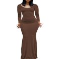 thumbnail image 1 of Robe Longue pour Femmes Manches Longues Col Slim Robe Décontractée Unie, 1 of 6