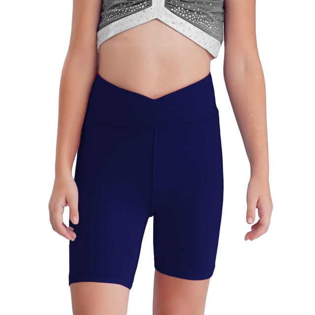 Doomiva Girls Athletic Swim Shorts Solid Color Shorts Sport Cheer Workout Running Navy Blue 110