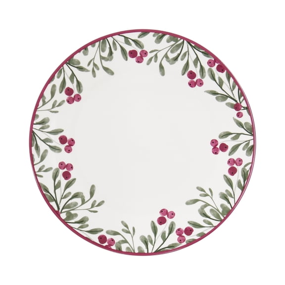 Holiday Time Cranberry Spice Collection Assiette plate blanche festive Christmas Berries, 10,5 po, en grès, 1 pièce