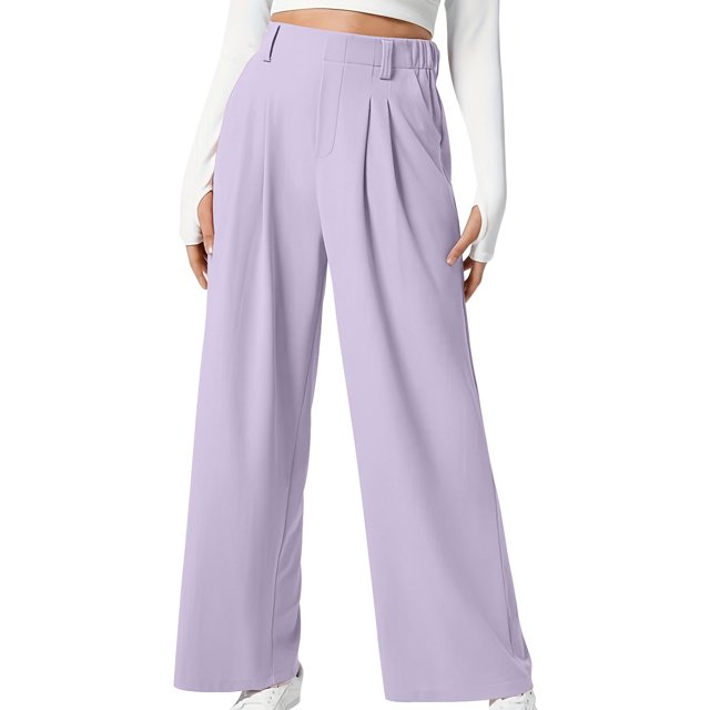 Timegard Wide Leg Pants for Women Elastic High Waist Ruched Fall Office Casual Loose Pants with Pockets