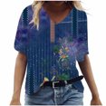 thumbnail image 1 of Birdeem T-Shirt à Col en V pour Femmes, Mode Décontractée, Grande Taille, Imprimé de Fleurs Pittoresques, 1 of 1