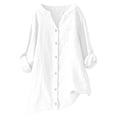 thumbnail image 2 of Wensltd Chemises à Manches Longues Col en V pour Femmes Tunique en Lin Ample avec Poche, 2 of 6