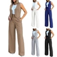 thumbnail image 4 of Kcodviy Womens Elegant Solid Color Suits for Ladies Suit Vest Tank Cardigan Plus Size Pant Suits Pockets Tops Wide Leg Rompers with Train for Women Pants Suit, 4 of 9
