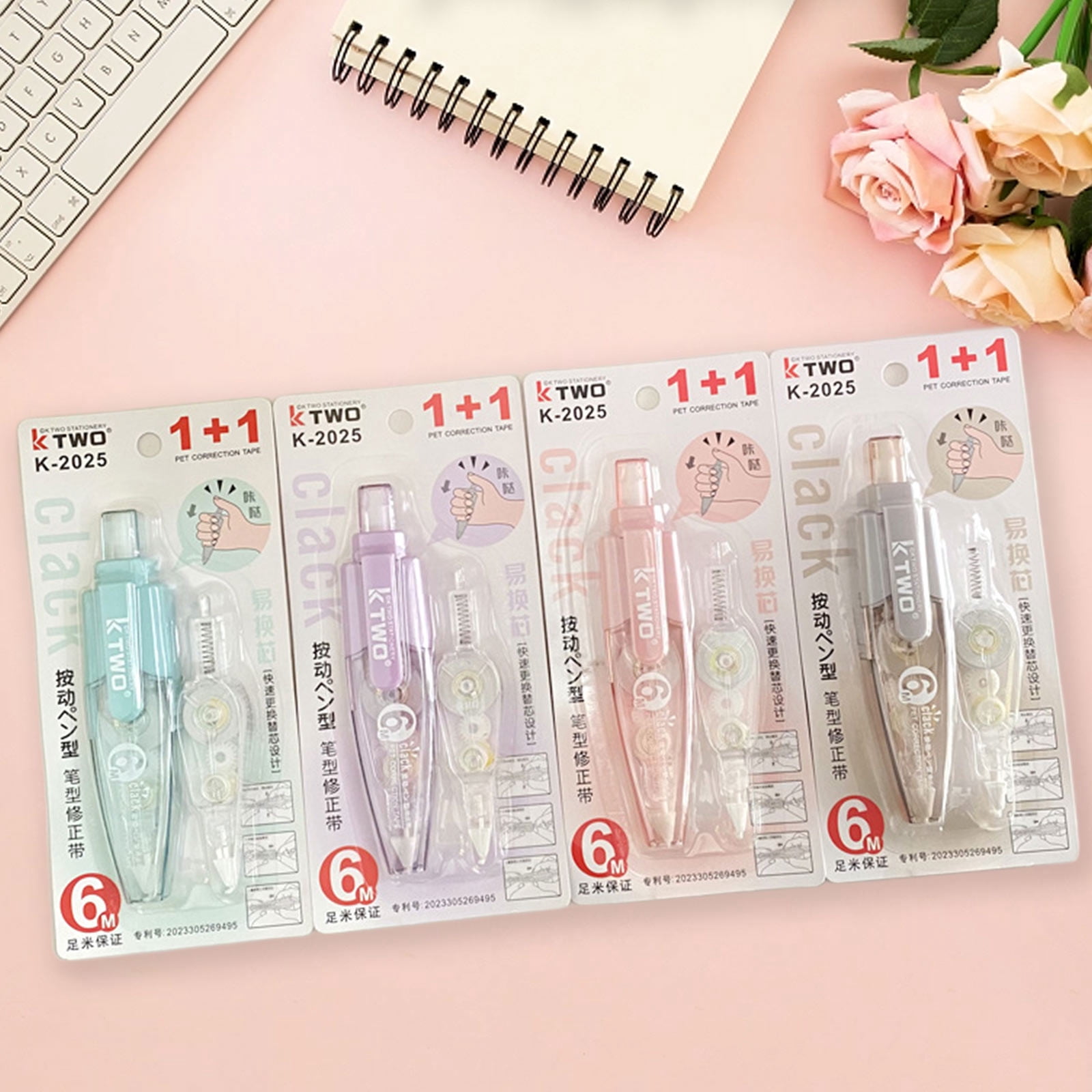 Qonioi Pen Shaped Correction Tape, Press Type Correction Tape for Students Office, Refillable Retractable Correction Tape for Writing Scrapbooks Cards