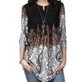 thumbnail image 2 of Chemise pour Femmes T-shirt Imprimé Bohème Col Rond Chemise à Col Rond, Noir, M, 2 of 5