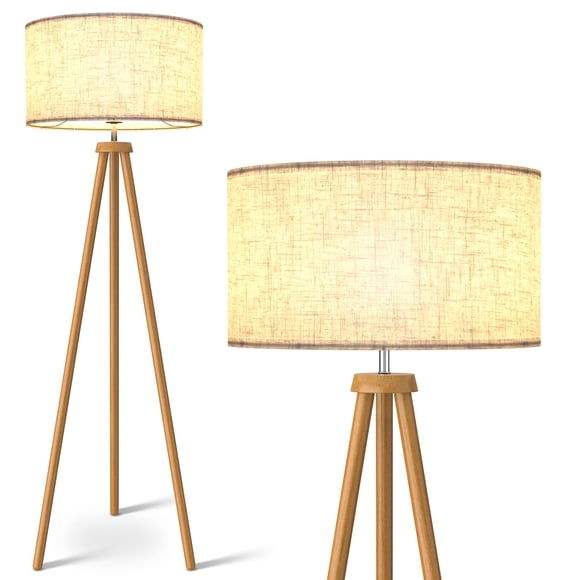 LEPOWER Wood Tripod Floor Lamp, Mid Century Standing Lamp, Modern Design Studying Light for Living Room, Bedroom, Study Room and Office, Flaxen Lamp