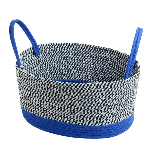 Woven Storage Basket for Desktop Organizing – Cotton Thread, 11.81 in x 7.87 in x 3.94 in, Purple/Red/Green/Blue/Pink