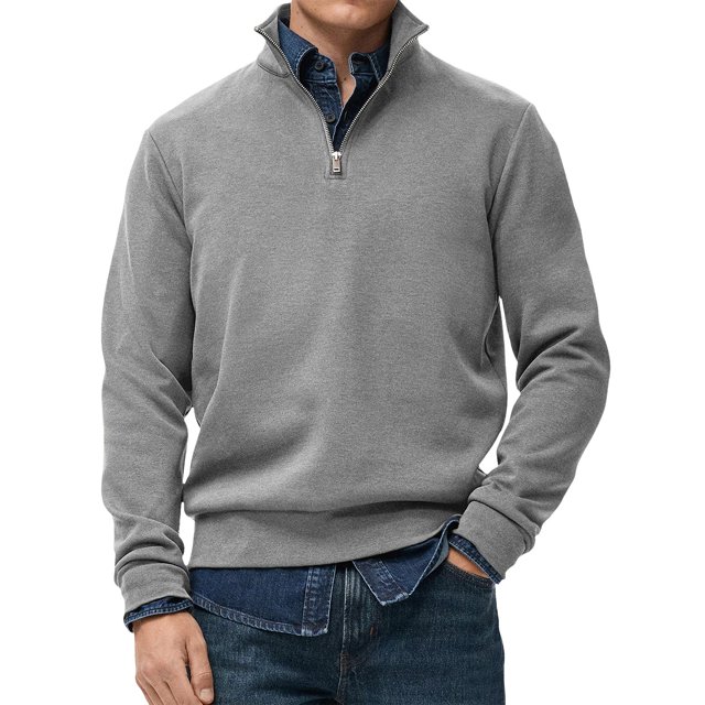 Migroa Essential Men's Quarter-Zip Sweatshirt -Solid Color Stand-Up Collar Design, Multiple Color Options, Premium Casual Wear Under $20, Grey S