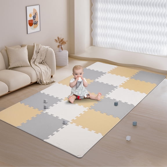 Tapis de Jeu pour Bébé, Tapis de Jeu en Mousse EVA Casse-Tête 18 Pcs, Dalles de Sol Emboîtables Couvrant 1,62 M2, Dimensions Assemblées 71,38 Pouces x 36,42 Pouces
