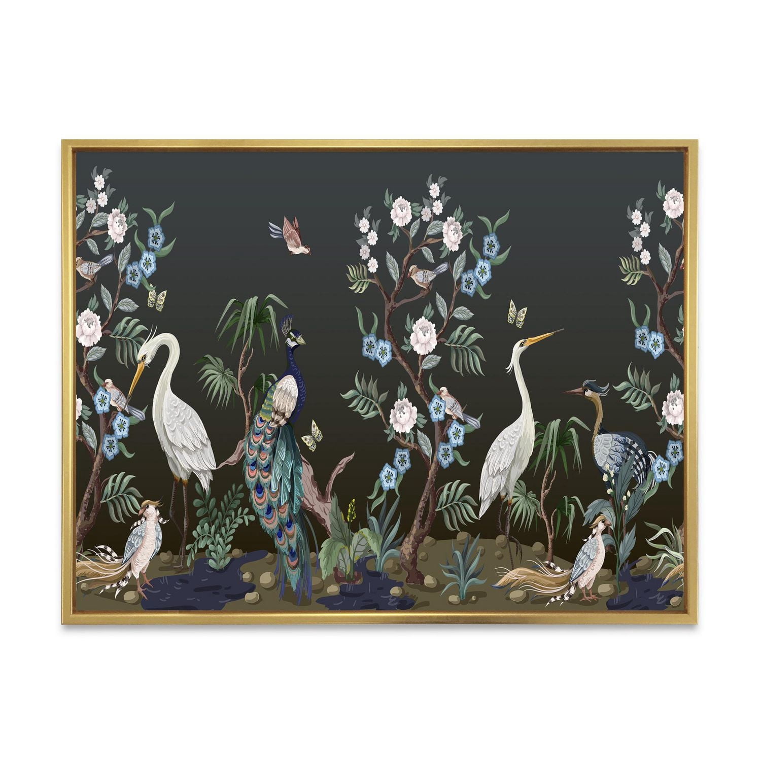Designart Chinoiserie Aux Oiseaux Et Pivoines IV ART MURAL À CADRE FLOTTÉ