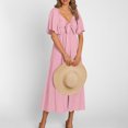 thumbnail image 4 of Robe d'Été pour Femmes 2024 Mode Grande Taille Col en V Manches Courtes Taille Unie Robes Rabais de 50 % Liquidation!, 4 of 9