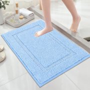 SHACOS Super Soft Small Bathroom Rugs 16x24 inch Microfiber Bath Rugs Non Slip Washable Bath Mats Absorbent Bathroom Mats for Bathroom Shower Tub, Light Blue