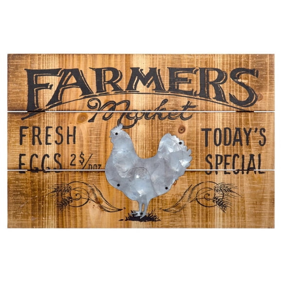 Truu Design Farmer's Market Wooden Wall Sign, 12 x 18 inches, Brown