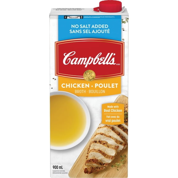 Campbell's® Bouillon de Poulet Sans Sel Ajouté Prêt à Utiliser, Stable à la Température Ambiante