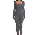 thumbnail image 1 of Gupgi Women  Long Sleeve Yoga Jumpsuits Workout Ribbed Bodycon Romper One-Piece Sport Bodysuit, 1 of 2