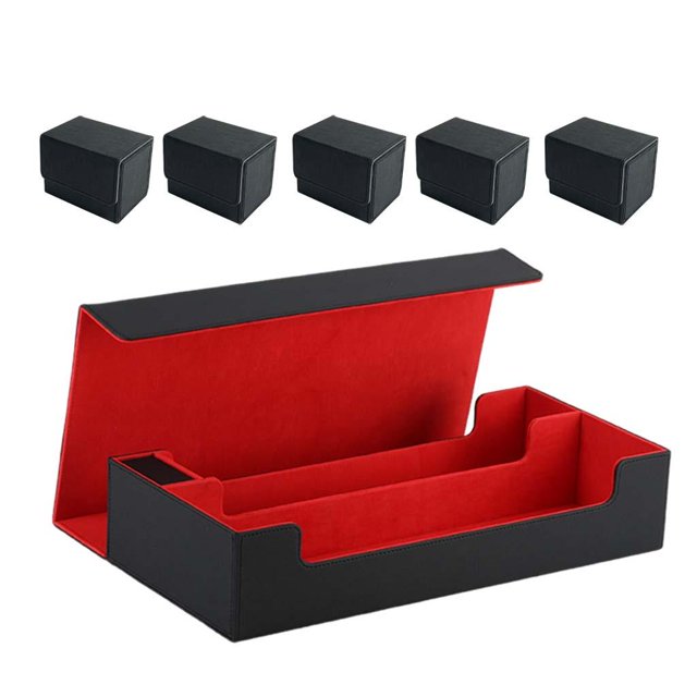 PU Leather Deck Box Cards Holder with Closure Collectibe Card Case for Sleeved Cards Baseball, Football, Basketball, Sports Cards , black red
