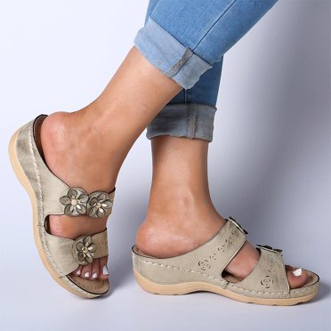 LSLJS Wedge Pantoufles à Enfiler Femmes Dames Pantoufles d'Extérieur Chaîne de Perles Semelle Souple