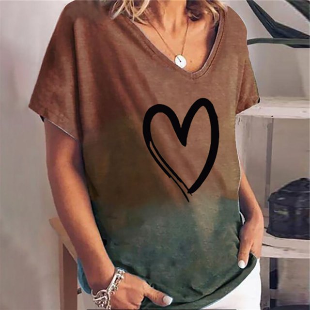 Fashion Womens Gradient Color Printing Short-sleeved Large Size Loose T-shirt