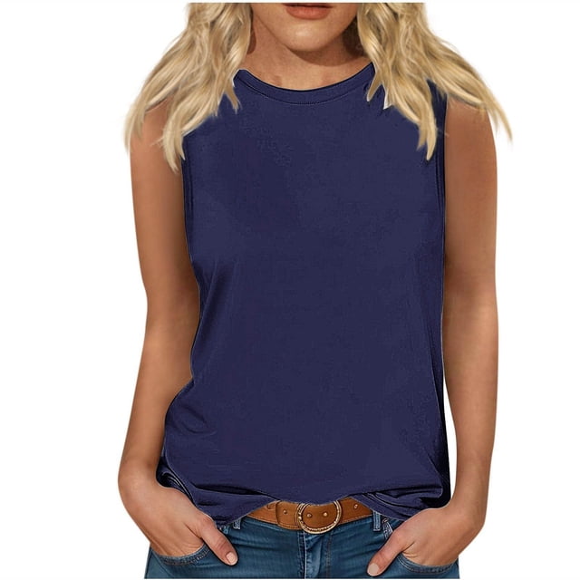 Erwazi Débardeurs d'Été pour Femmes Grande Taille Col Rond Sans Manches Chandails Basiques pour Femmes T-Shirts Décontractés Amples
