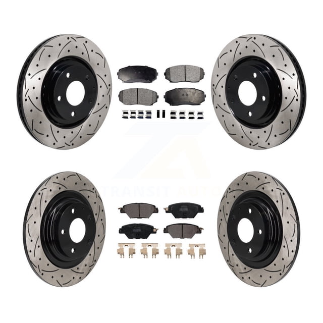 Transit Auto Front Rear Coated Drilled Slotted Disc Brake Rotors and Semi-Metallic Pads Kit for Car 2016-2023 Mazda CX-9 KDF-101337