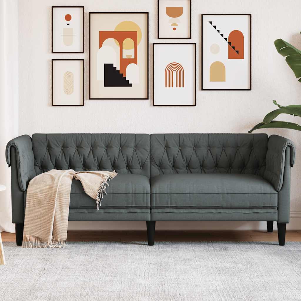 vidaXL Chesterfield Sofa 3-Seater Dark Grey Fabric