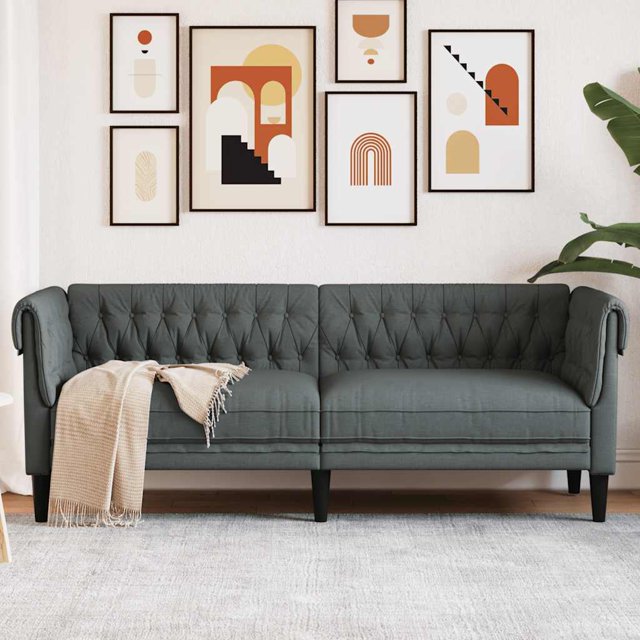 vidaXL Chesterfield Sofa 3-Seater Dark Grey Fabric