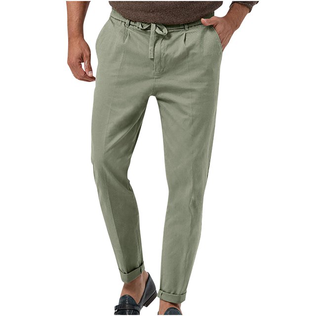 Birdeem Mens Pants Mens Fashion Drawstring Elastic Waist Solid Color Casual Length Pants
