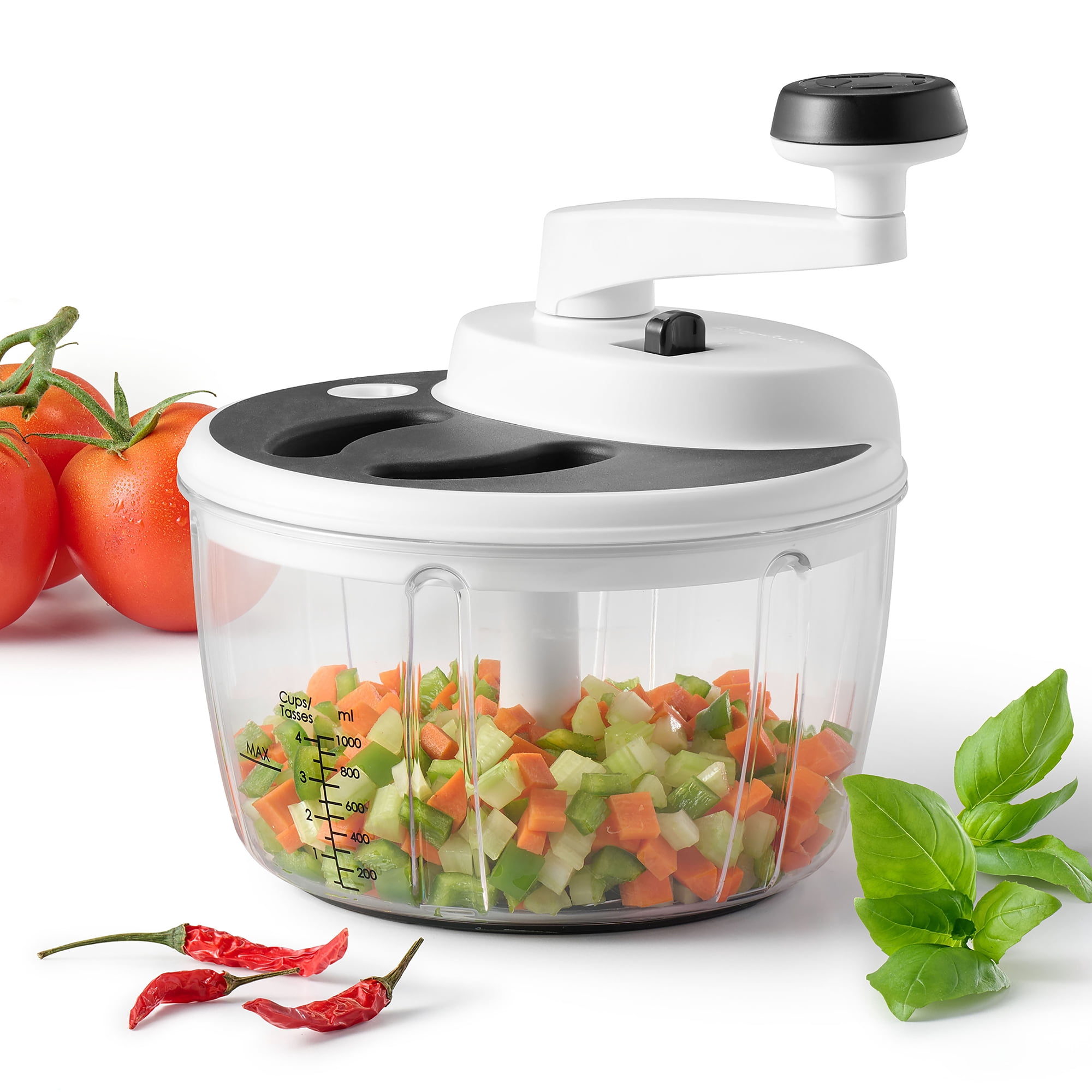Starfrit Pro Food Processor & Mixer 3-in-1 Manual Food Chopper, Whisk & Salad Spinner, Ice Crushing, 2 Speeds, 1L Bowl, Salsa, Hummus, Mayo & Dressing