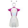 thumbnail image 4 of LiiYii Ensemble de Costume d'Alien de l'Espace pour Femmes, Robe Mini Évasée Trapèze à Manches Cap, avec Cheveux, Rose Vif, 4TG, 4 of 8