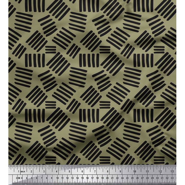 Soimoi Green Rayon Fabric Brush Stroke Abstract Print Sewing Fabric Yard 56 Inch Wide