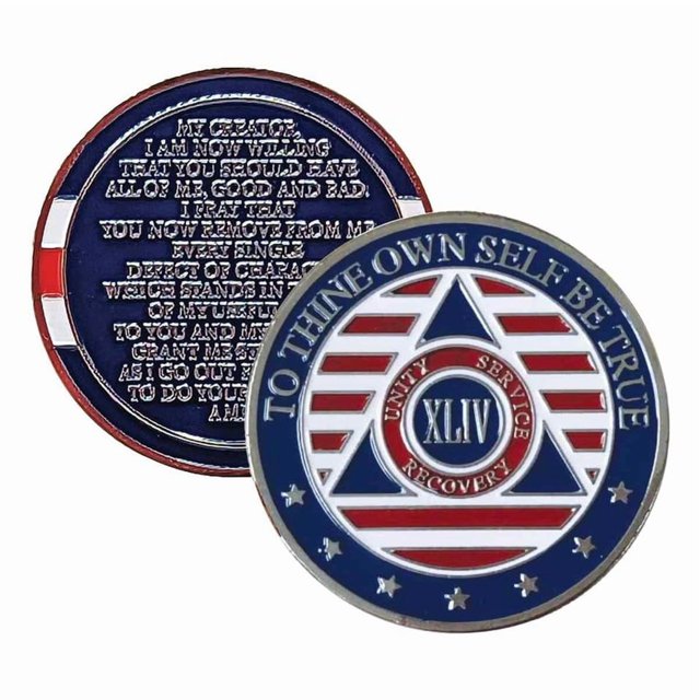 Stars and Stripes Alcoholics Anonymous Chip with 7th Step Prayer on Back Coin Capsule Included (Available in 1-50 Years)