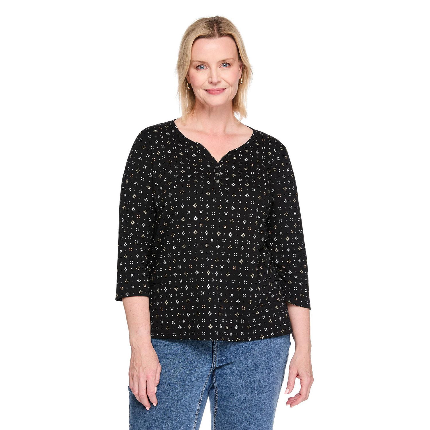 T-shirt imprimé à col henley Karen Scott Plus pour femmes