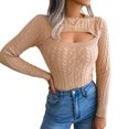 thumbnail image 1 of Wangsaura Women's Cutout Knit Tops, Long Sleeve Knit Slim Fit Sweaters, 1 of 6