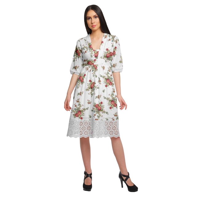 Moomaya Robe à Manches Courtes pour Femmes Robe de Soirée en Coton Imprimé Tenue Décontractée