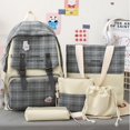 thumbnail image 2 of 5pcs/set Woman Backpack Fashion Cute Plaid School Bags for Vacations (Pink), 2 of 10