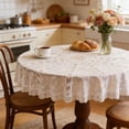 thumbnail image 2 of White Round Tablecloth Polyester Sheer Lace Embroidered with Hollowed-out Non-slip Design for Dining Tables 185 cm, 2 of 6