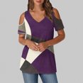 thumbnail image 1 of Soki Womens Tops Color Blocked Printed Short Sleeved V-Neck Off Shoulder Fashionable Summer Clothes, 1 of 6