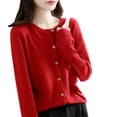 thumbnail image 2 of Hontri Cardigans pour Femmes Légers Offres à Moins de 15 $, Cardigan Basique pour Femmes à Col Rond, Manches Longues, Boutonné, Manteau Court en Molleton à Col Rond pour Femmes Rouge TTG, 2 of 5