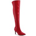 thumbnail image 1 of BLISSFUL STEP Women's Boots Thigh High Patent Leather Stiletto Heel Pointed Toe Zipper Boots Red 8, 1 of 7