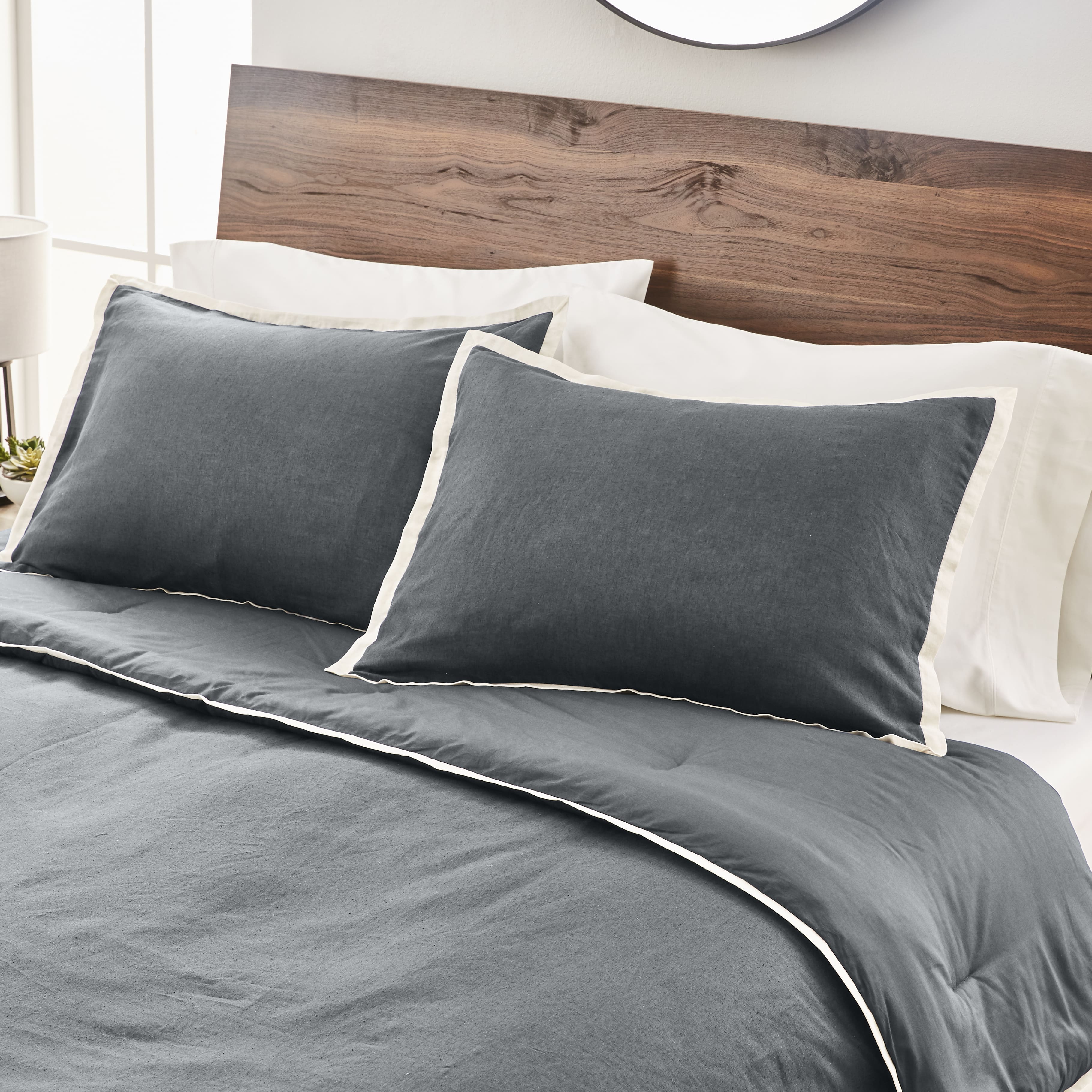 Better Homes & Gardens 3-Piece Soot Grey Linen Duvet Set, Adult Double/Queen