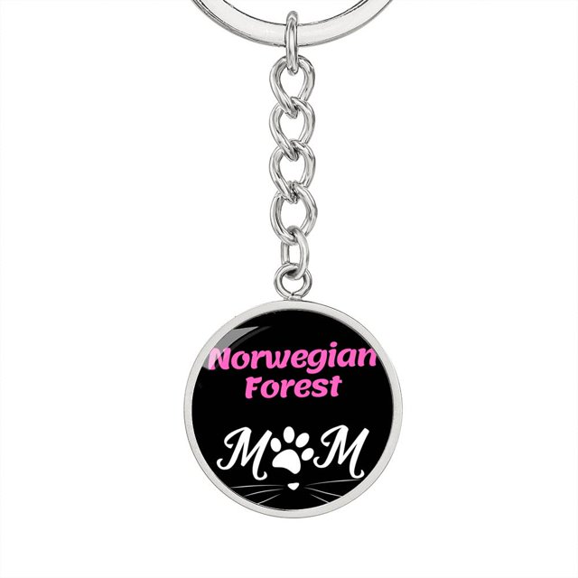Norwegian Forest Cat Mom Keychain Stainless Steel or 18k Gold Circle Pendant