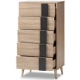 thumbnail image 3 of Baxton Studio Lisen Commode Moderne à 5 Tiroirs en Chêne Clair et Gris, 3 of 10