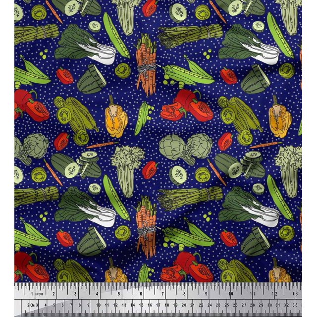 Soimoi polyester Crepe Fabric Dot & Mix Vegetable Print Fabric by the Yard 52 Inch Wide