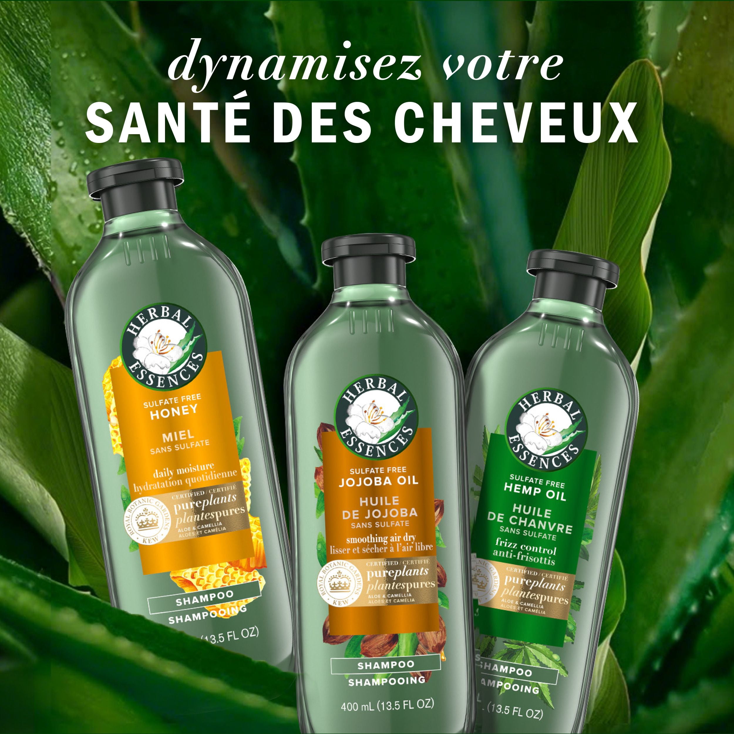 Shampooing sans sulfate Herbal Essences Éclat et douceur à l’huile de jojoba, 400 mL