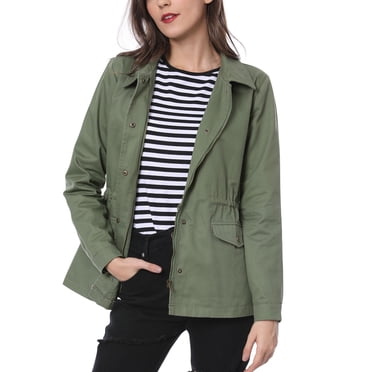 INSPIRE CHIC Veste Utilitaire pour Femme à Taille Coulissante avec Poches à Rabat, Fermeture Éclair et Boutons, Vert, P