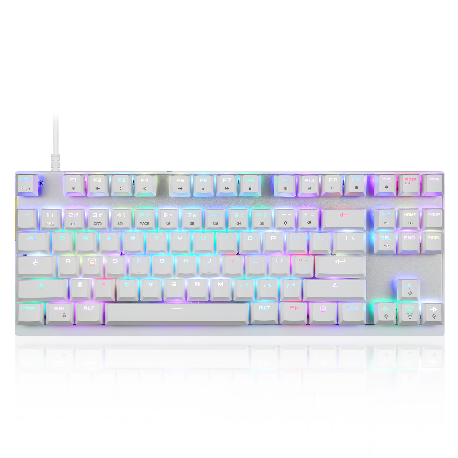 MOTOSPEED CK82 Mechanical Keyboard 87 Keys RGB Gaming Keyboard with OUTMU Red Switch Keys N-key Rollover White