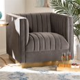 thumbnail image 2 of Baxton Studio Aveline Grey Velvet Gold Finished Armchair, 2 of 9