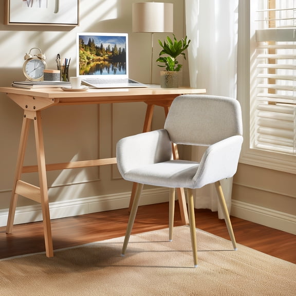 Homy Casa Dining Chairs Set of 2, Beige Upholstered Arm Chairs with Open Back and Wood Look Legs