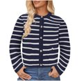 thumbnail image 1 of MeetoTime Women's Long Sleeve Striped Cardigan Sweaters Button Down Open Front Long Sleeve Knit Outwear with Pockets, 1 of 7